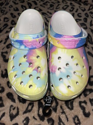 Crocs Clogs Women Size 11 Classic Platform Pastel Tie Dye