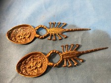 Pair of 16.5cm LONG BRASS SCORPION SHAPE HANDLE SERVING SPOONS