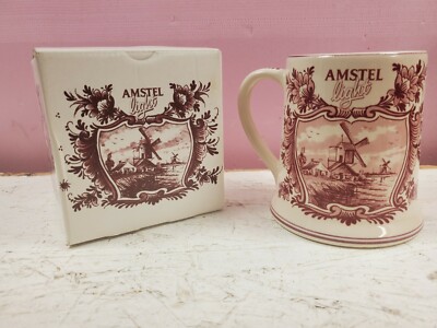 AMSTEL LIGHT Bier Beer Mug Hand Painted Red Delft Holland 5'' High NOS Vintage