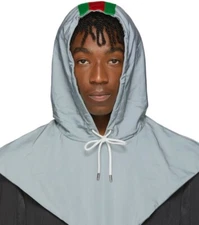 Gucci Unisex Silver Reflective Hood with GRG Web Stripe and Pouch M 595703 1466 - Image 2 of 4