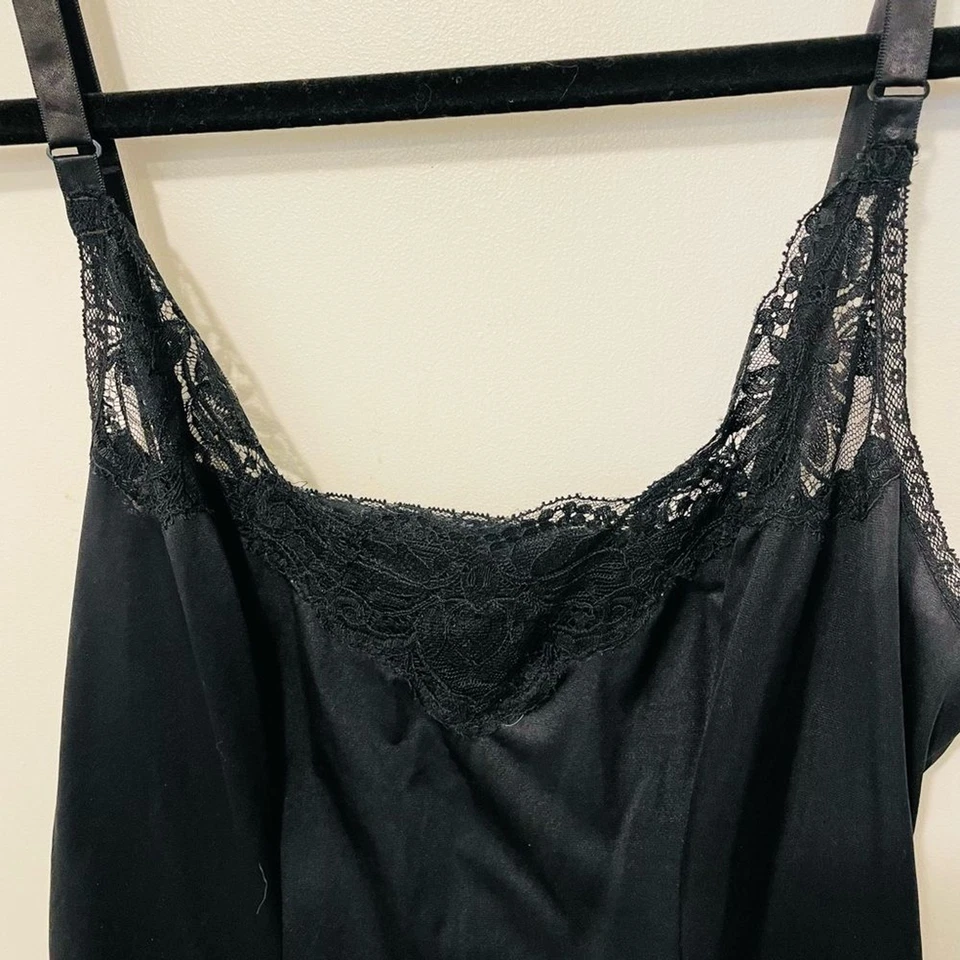Vintage Olga black slip dress gown sz 32F small/medium adj straps w lace trim - Image 3 of 4