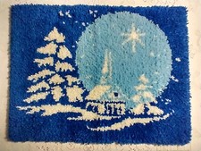 Bucilla Silent Night Latch Hook Rug Wall Hanging Christmas Church Blue White