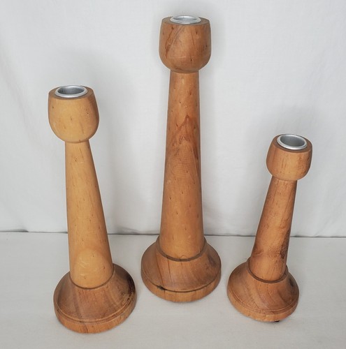 Wooden Candle Holders Hand Turned Modern Farmhouse Boho Set Of 3 Graduated - Picture 12 of 12
