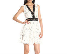 $295 ANTHROPOLOGIE CYNTHIA VINCENT BLACK WHITE CUT OUT EMBROIDERY RUFFLE DRESS S