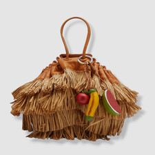 $556 Simon Miller Women's Brown Scrunch Fringe Straw Top-handle Hobo Purse Bag
