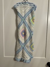 Baby Blanket Handmade Crochet Yarn White Pastels Quilt Throw 48  X 32  