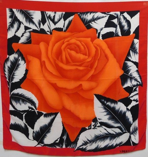 Foulard Vintage 100% Soie Pure - Motif Années 80 - 88x88 Cm - Très Bon état