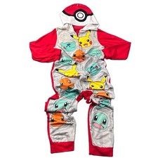 Pok mon Pikachu Hooded Fleece Union Suit One Pc Pajamas Boys Large
