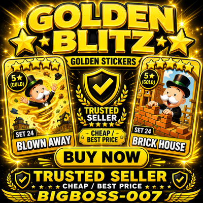 #ad #ad BLOWN AWAY and BRICK HOUSE Monopoly Go Stickers GOLDEN BLITZ PREBOOKING $30.00