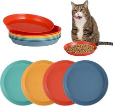 8 Pcs Cat Food Dish Set: 5.9 Inch Shallow, blue, green, yellow, orange