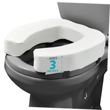 Padded Toilet Seat Riser for Seniors - Adds. Universal Fit - 3 inches White