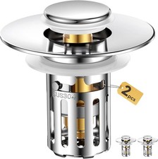  2 Pc Bathroom Sink Stopper-All Metal Sink Stopper-Universal Fit 99 Bathroom S