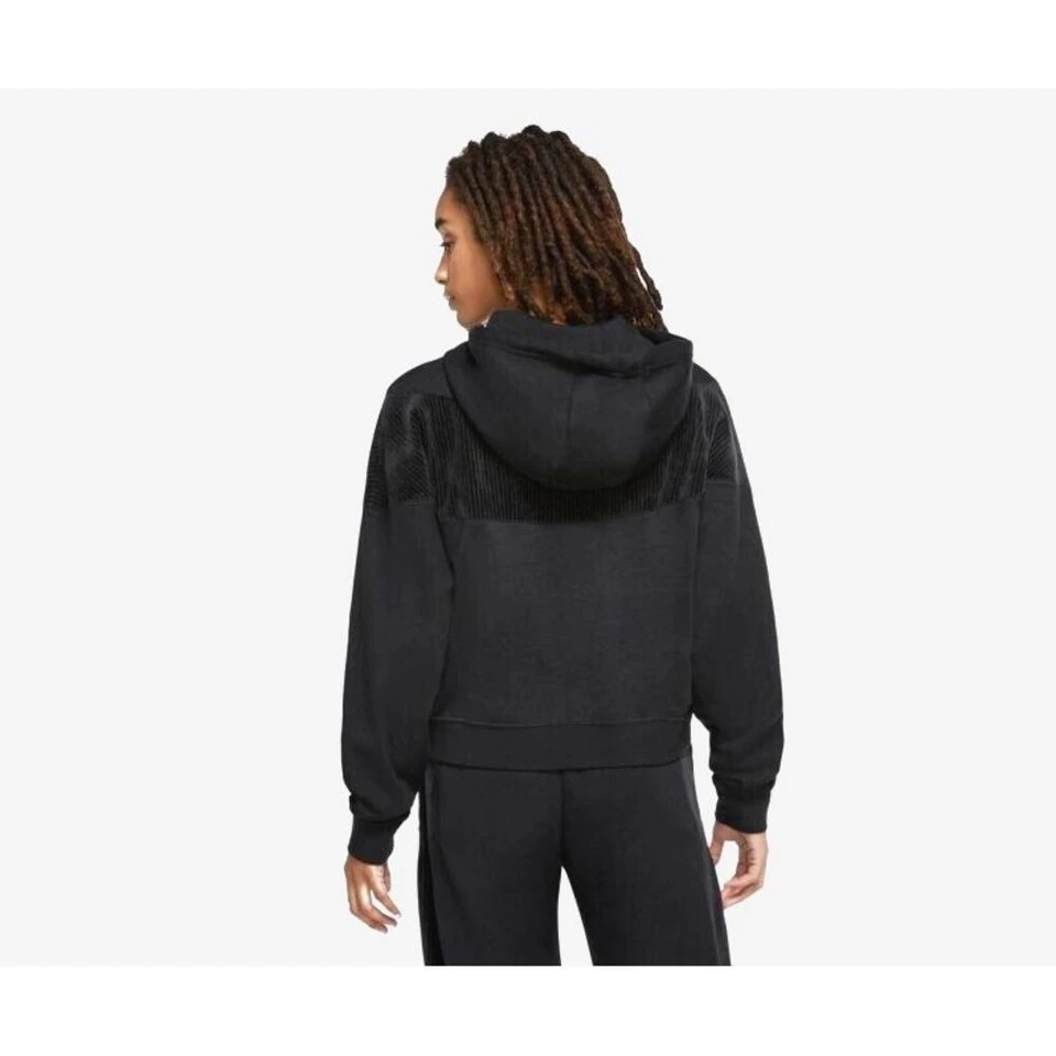 Sudadera con capucha Nike Heritage 1/2 cremallera terciopelo rayas en V para mujer mediana negra DM1755-010 Foto 2 de 4