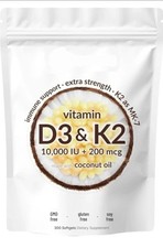 Vitamin D3 10000 iu Plus K2 MK-7 200 mcg, 300 count