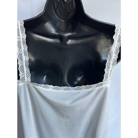 Vintage Triumph Lace Trim White Lavender Sleep Shirt Lingerie Floral L Satin