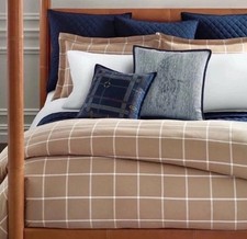 Ralph Lauren Modern Equestrian Windowpane Duvet FULL/QUEEN Camel Tan NWT 500