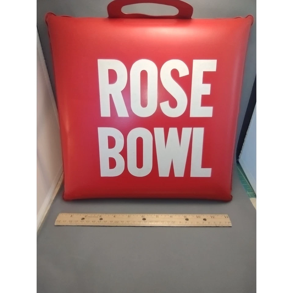 Cojín de asiento de estadio de vinilo vintage Rose Bowl Game mediados de siglo raro rojo con blanco Foto 3 de 4