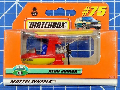 MATCHBOX MATTEL WHEELS WINDOW BOX #75 AERO JUNIOR 1:64 Scale Vintage Red Yellow