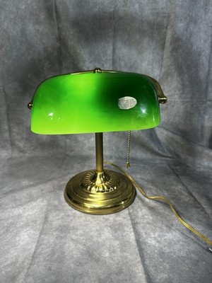 Vintage Hand Blown Glass and Brass Bankers Desk Lamp 12