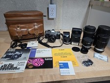 Vintage Canon AE-1 Program 35mm Film Camera Bundle Soligor Lens Bag UNTESTED