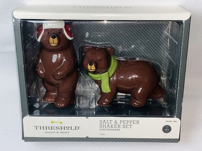 Cute Winter Bear Duo Earthenware Salt & Pepper Shakers Set Threshold 2016 *NEW*