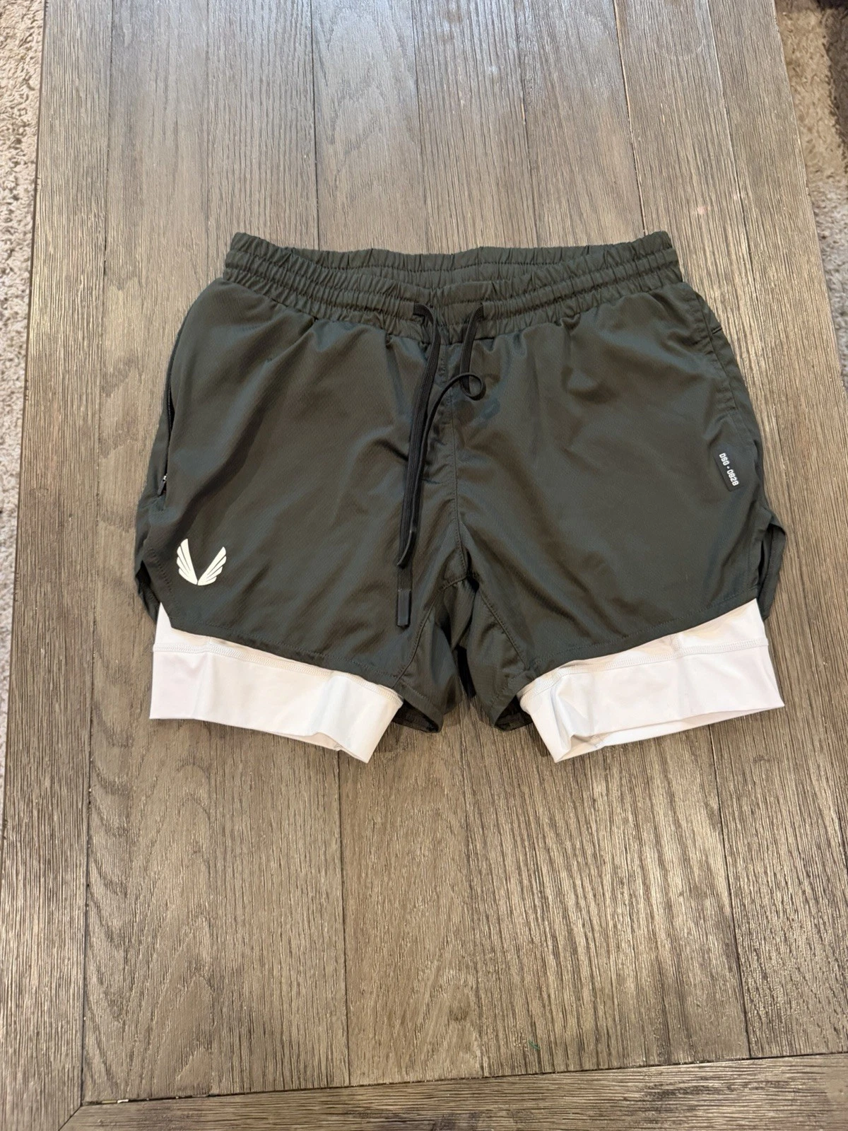 Mens ASRV 2 In 1 Compression Running Shorts Black White Medium