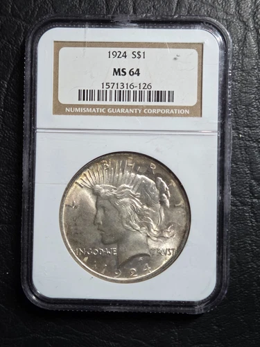 Beautiful 1924 Peace Silver Dollar NGC Graded MS 64