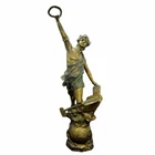 Antique 1908 Art Nouveau 15" Aviation Spelter Statue Laurel Globe&Bleriot Plane