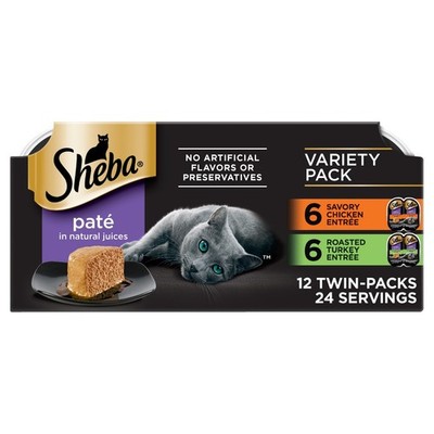 Sheba Perfect Portions Wet Cat Food Pate Variety Pack 12 Twin Trays 2.6 Oz