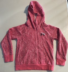Under Armour UA Rival Fleece Logo Hoodie Pink Animal Print Sz. Youth Small Loose