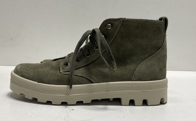 Olive Green Suede Lug Sole Lace Up Ankle Utility Boots Size 40