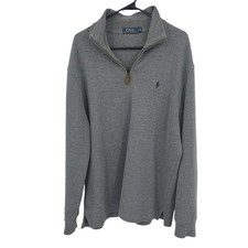 Polo Ralph Lauren Quarter Zip Pullover L Gray Cotton Preppy Classic Old Money