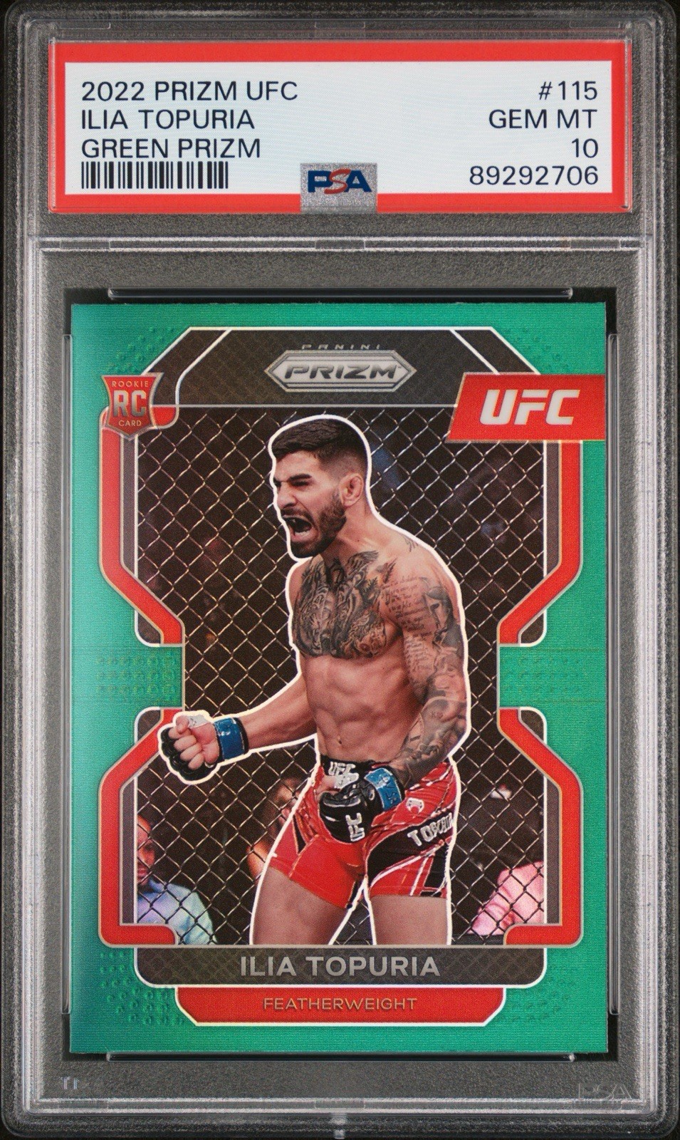 2022 Panini Prizm UFC Ilia Topuria #115 Green Prizm Rookie PSA 10