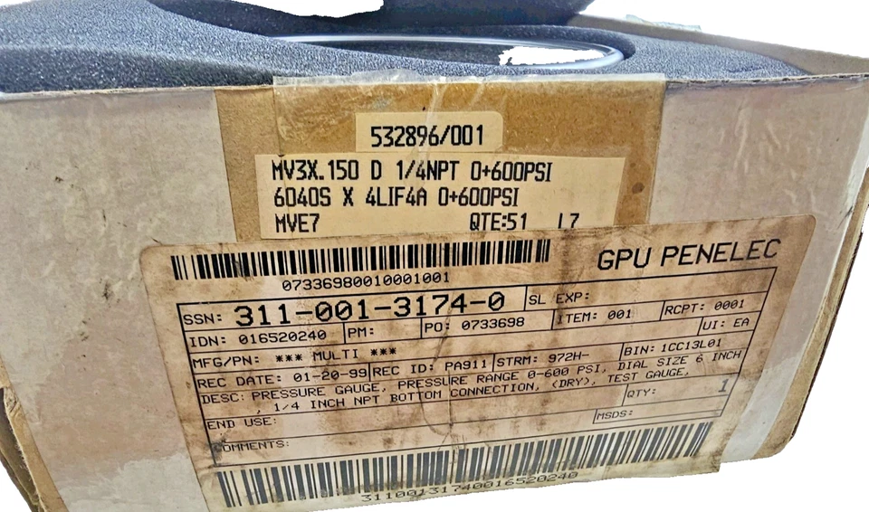 Tel-Tru MV3X Pressure Gauge  0-600 PSI Industrial Grade Stainless Steel Case - Image 4 of 4