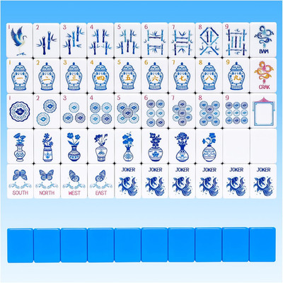 Light Blue American Mahjong Tile Set(1.2''), 160 Engraved Tiles with Mahjong Tile