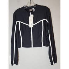 NWT CALIA Sz XXL Cropped Zip Rashguard Long Sleeve Black White Beach Swim Women