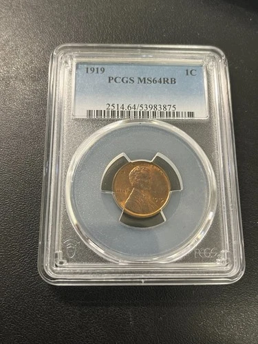 1919 WHEAT CENT PCGS MS-64 RB - UNCIRCULATED - WHEAT PENNY - CERTIFIED SLAB - 1C