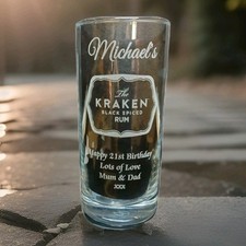 PERSONALISED ENGRAVED KRAKEN RUM GLASS RUM GLASS GIFT BOXED  ANY TEXT GIFT BOXED