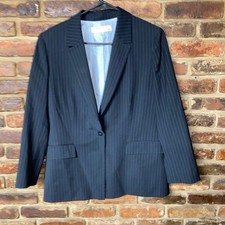 Tahari Arthur S Levine Navy Pinstripe Single One-Button Blazer Jacket Size 12