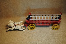 Vintage Cast Iron Horse Drawn Fire Truck Engine Complete with Ladders  Firemen