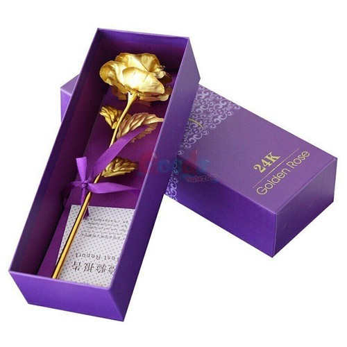 24k Dipped Plated Foil Rose Gold Long Term Flower Valentines Romantic w/Gift Box - Picture 9 of 20