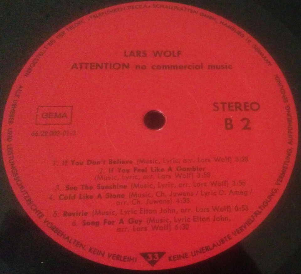 LP LARS WOLF - ATTENTION NO COMMERCIAL MUSIC * WOLF / TELDEC 6622002 GERMANY MNM - Bild 4 von 4