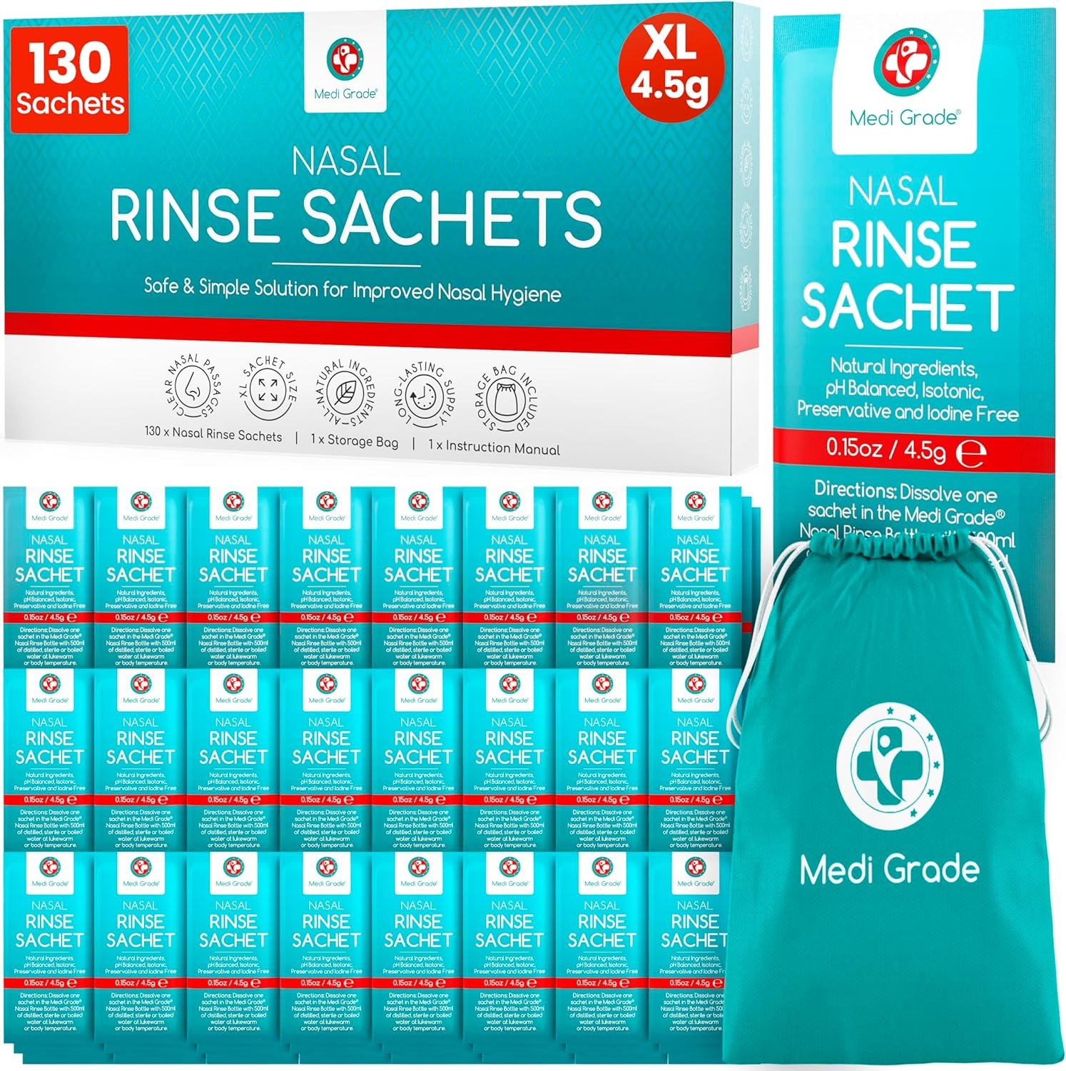 130 Packets Neti Pot Salt, Nasal Rinse Salt,Nose rinse sachets,Sinus Rinse Salt