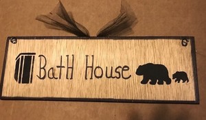 Bear Bath House Wood Bathroom Wall Art Sign Cabin Lodge Lake Outhouse Decor Ebay