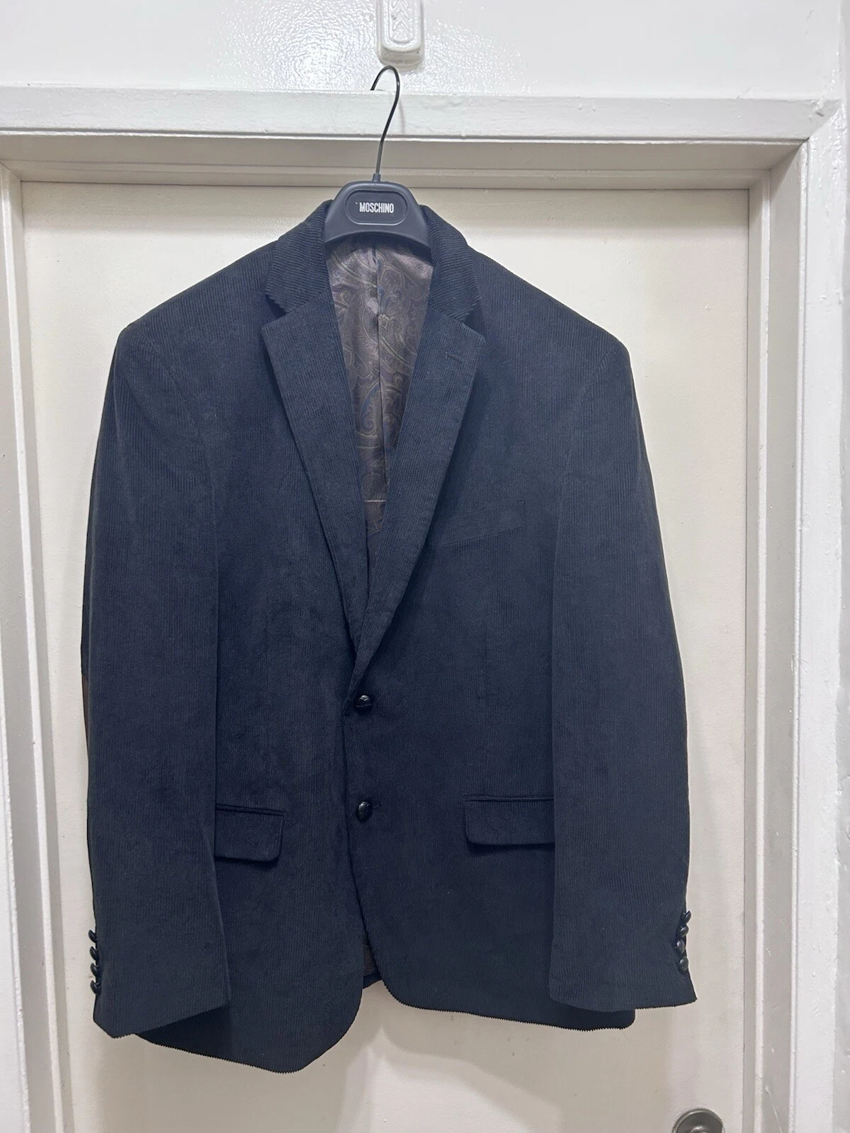 LRL Ralph Lauren Mens 46R Black Corduroy Blazer Jacket Elbow Patch Dark Academia