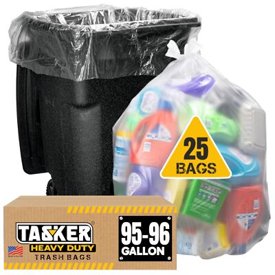 95-100 Gallon Clear Trash Bags Heavy Duty |25 Bags | Extra Large 96 Gallon Trash