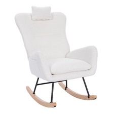 White Nursery Rocking Glider Chair Rocker Armchair Wingback Arm Chair Wood Leg