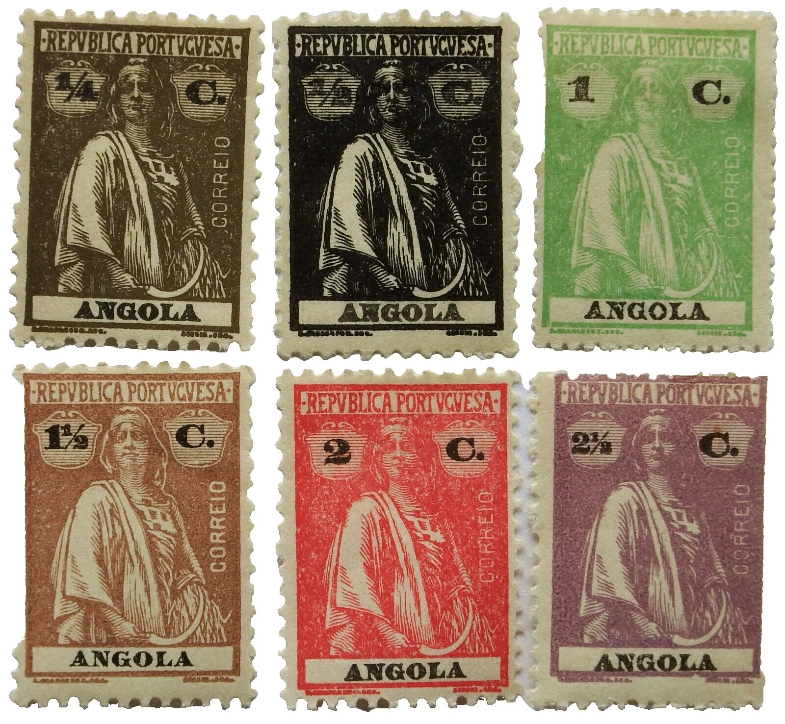 Franqueo con bisagras de menta sellos de Angola