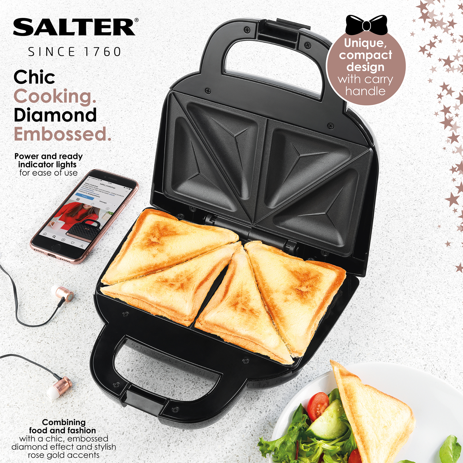 bestron Sandwichmaker ASM90XLCO XL sandwich-toaster antiaanbak gecoat