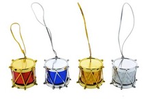 Plastic Drum Christmas Ornaments Set of 12 Blue Red Silver  Gold